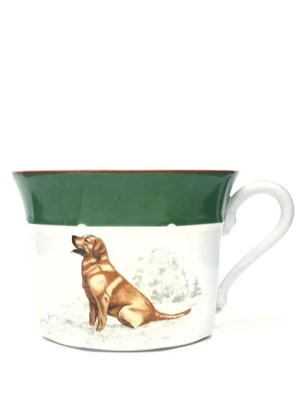 Hermes Tableware Chasse Golden Retriever Soup Cup Porcelain White and Green